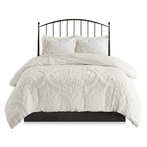 Gulches Series Off White Shabby Chic Tufted Chenille Damask Cotton Full Queen 3 Piece Duvet Cover Set Blanket - 1 of 4