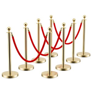 Stainless Steel Stanchion Post,Stanchions with Red Rope,Hollow Base and Velvet Ropes Safety Barriers Set - 1 of 4