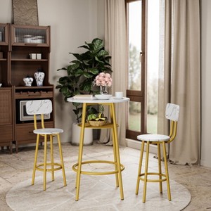 PAGED Modern 3PC Dining Table with 1 Bar Table with Middle Shelf, 2 Bar Stools with Back for Kitchen, Dining Room - 1 of 4