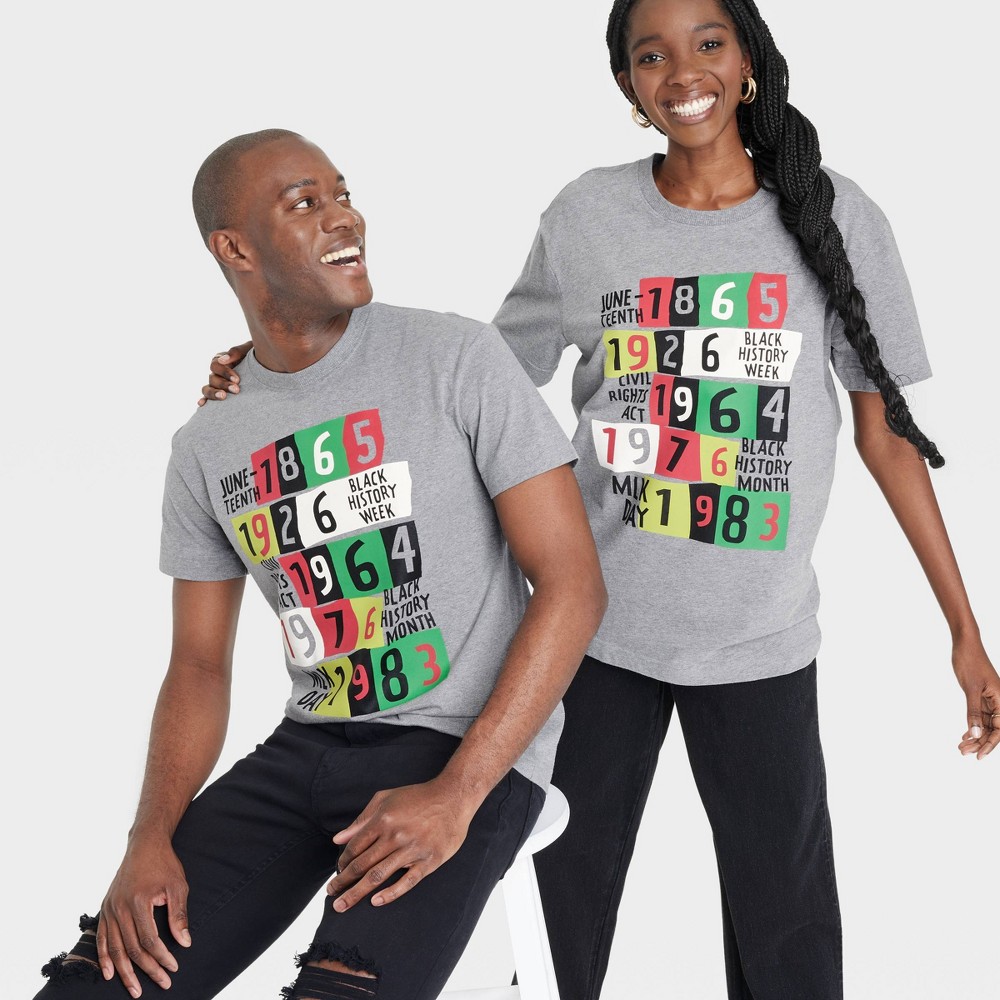 Size Small Black History Month Adult Dates Short Sleeve T-Shirt - Heather Gray 