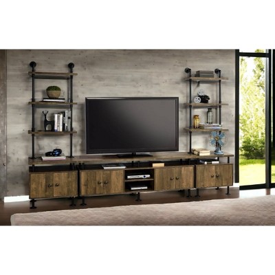Chic Crate-Rustic Oak TV Stand – Ensata II Black Finish Media Console w/ Multi-Tier Storage, Modern Farmhouse Design for Living Room & Bedroom