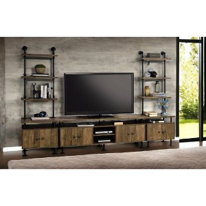 Chic Crate-Rustic Oak TV Stand – Ensata II Black Finish Media Console w/ Multi-Tier Storage, Modern Farmhouse Design for Living Room & Bedroom - 1 of 4