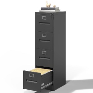 Munora - 4-Drawer Vertical File Cabinet with Lock - Heavy Duty for A4/Letter/Legal Files - Black - 1 of 4