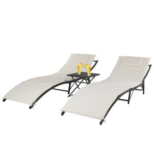 BestMassage 2 Piece Patio Chaise Lounge Outdoor Furniture Set with Folding Table, Khaki - 1 of 4