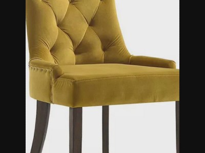 Green Velvet Upholstered Side Chair with Espresso Wood Legs