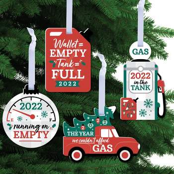 Big Dot of Happiness Funny 2022 Gas Ornaments - Holiday Keepsake Decorations - Christmas Tree Ornaments - Set of 12