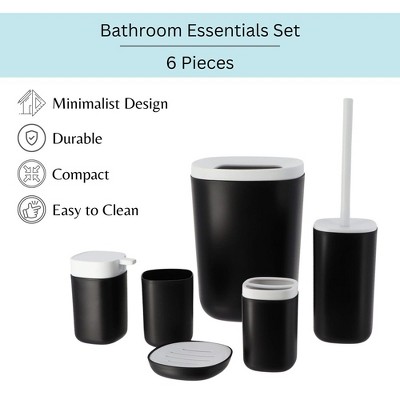 Modern Black and White 6-Piece Plastic Bathroom Accessory Set