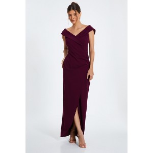 QUIZ Women's Scuba Crepe Wrap Bardot Maxi Dress - 1 of 4