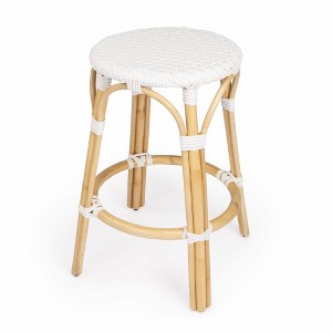 HomeRoots 24" White and Natural Heavy Duty Rattan Backless Counter Height Bar Chair - 1 of 4