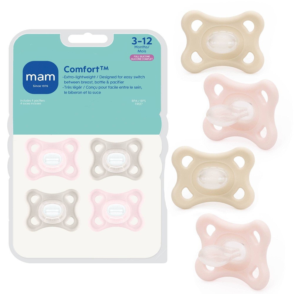 MAM Comfort Pacifiers 3-12m - Girl - 4pk: Silicone, BPA-Free