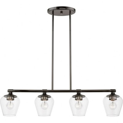 Sleek Black Chrome Linear Chandelier with Clear Glass Shades