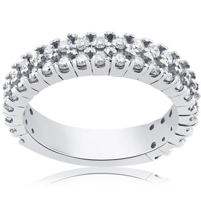 Pompeii3 1 1/2 ct Half Eternity Double Row Diamond Wedding Stackable Ring 14K White Gold
