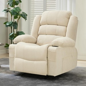 Manual Recliner Chair,Wide Overstuffed Breathable Fabric Lounge Chair with Pull Tab,3 Angle Modes,2 Cup Holders,Side Pockets,Single Sofa Living Room - 1 of 4