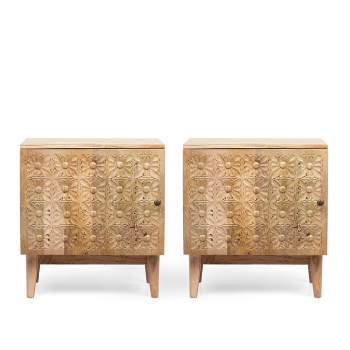 Set of 2 Cooney Boho Handcrafted Acacia Wood Nightstands Natural - Christopher Knight Home
