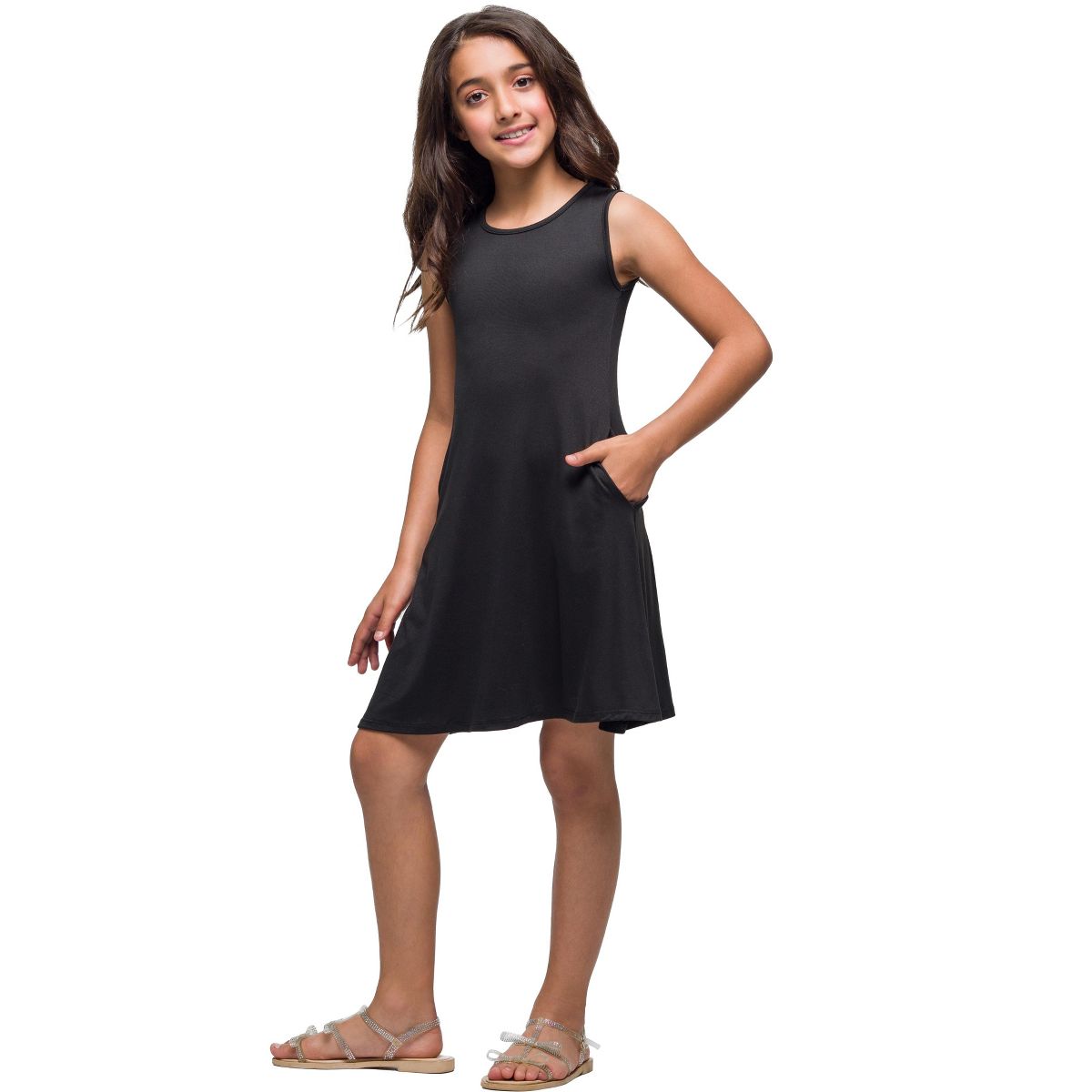 Girls Sleeveless Pocket Swing Dress - 24sevenKid™ - thumbnail 2