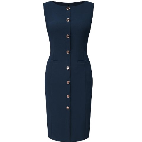 Женские платья INSPIRE CHIC Women's Sleeveless Boat Neck Button Decor 2026 Work Office Sheath Midi Dresses X-Large Navy Blue