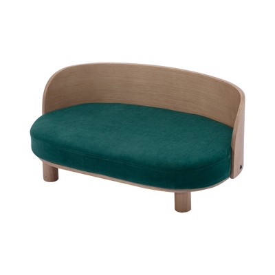 Gulches Scandinavian Style Small and Medium-sized Dogs Pet Sofa with Solid Wood Legs, Curved Wooden Back, Velvet Cushion in Green