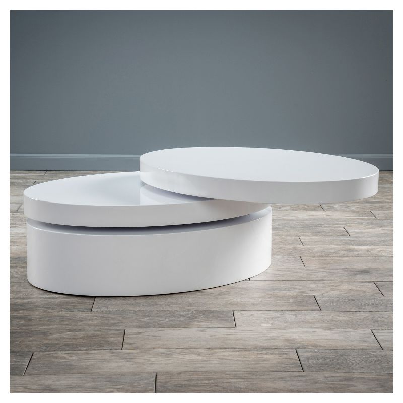 Carson Small Oval Rotatable Coffee Table Glossy White - Christopher Knight Home, 5 of 6