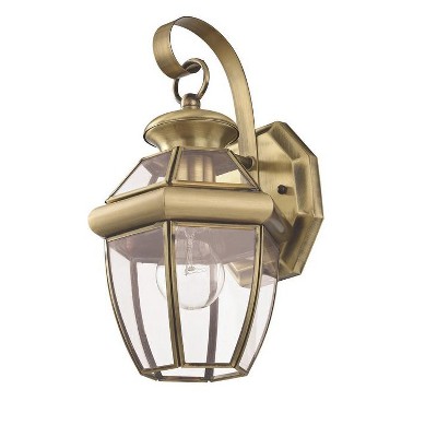 Antique Brass Monterey 1-Light Outdoor Wall Lantern with Clear Glass