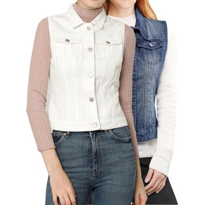 INSPIRE CHIC Women's Buttoned Washed Denim Vest with Faux Chest Flap Pockets 2 Packs