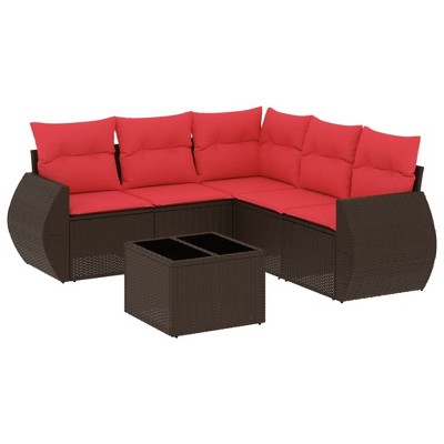 vidaXL 6 Piece Patio Sofa Set with Cushions Brown Poly Rattan