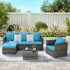 Outdoor Sofa Set, 6 Pcs Furniture Set, Wicker Sofa With Cushions,  L- Shaped Sofa, Detachable Lounger and Coffee Table -Coolbibila - 2 of 4