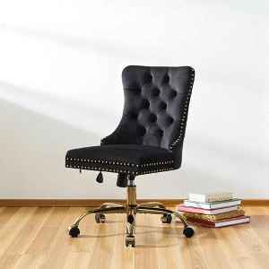 Modern Velvet Tufted Swivel Office Chair with Golden Metal Base, Adjustable Upholstered Desk Chair for Home Office - 1 of 4
