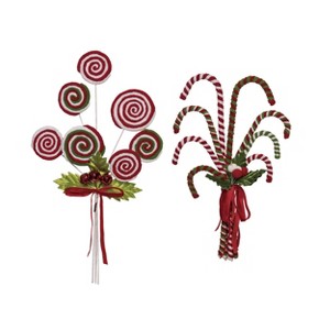 Transpac Green & Red Peppermint Swirl Spray Set of 3 Christmas Home Decorations - 1 of 1