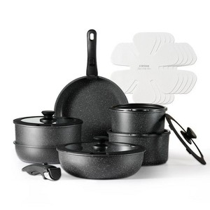 CAROTE 18pc Nonstick Cookware Set Black, Pots and Pans Set with Detachable Handle - 1 of 4