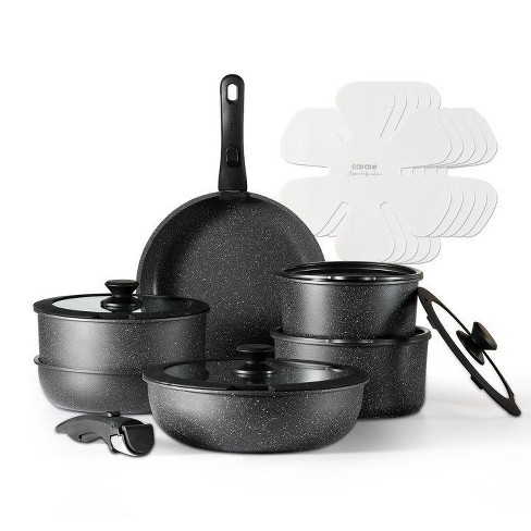 CAROTE 18pc Non Stick Cookware Set with Detachable Handle, Induction RV Set, Black - image 1 of 4