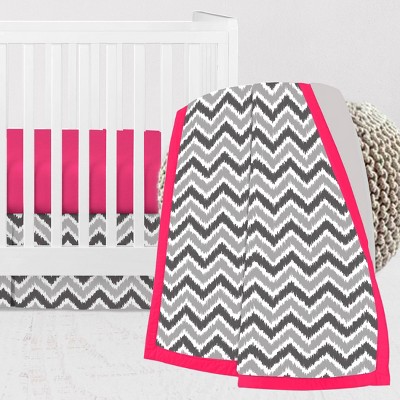 Bacati - Ikat Dots Leopard  Pink Grey Girls 3 pc Crib Set