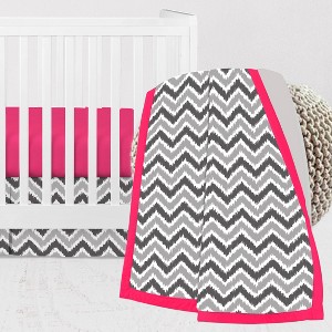 Bacati - Ikat Dots Leopard  Pink Grey Girls 3 pc Crib Set - 1 of 4