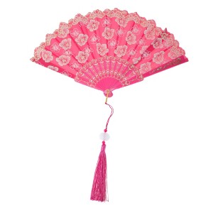 Unique Bargains Cherry Blossom with Tassel Folding Fan 1 Pc - 1 of 4