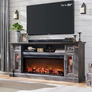 SinCiDo Farmhouse Fireplace TV Stand for 80 Inch TV, 42″ Electric Fireplace Media Cabinet w/ LED lights & drawers & cabinets - 1 of 4