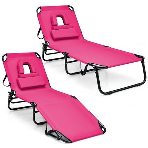 Gymax 1PC/2PCS Beach Chaise Lounge Chair Face Down Tanning Chair 5 Adjustable Positions Portable Sunbathing Recliner Blue & Green/Navy/Beige/Pink/Blue - 1 of 4