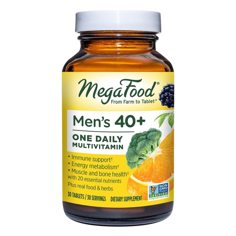 MegaFood Mens Multivitamin, Multivitamin for Men 40+ Immune Support, Vegetarian Tablets - 30ct, 1 of 7