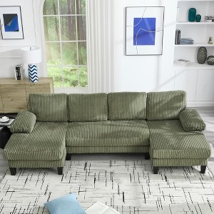 QingMoon 114" U-Shaped Sectional Sofa, Deep Seat Sleeper Couch, 4-Seat Velvet Upholstery Sofa, with Double Chaise for Apartment, Living Room - 1 of 4