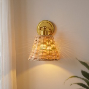 YANSUN 2-Pack Wicker Indoor Wall Light, E26 Socket, RGBCW Color Temperature, Infrared Remote, Dimmable, Timer, Night Light - 1 of 4