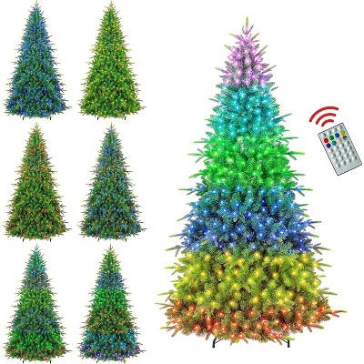 Vivatrees 6 Ft Prelit Artificial Christmas Tree, 15 Lighting Modes with Multi Colors, Metal Stand, Hinged Branches, Xmas Tree for Holiday Decor, Green