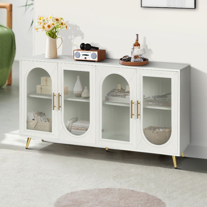TV Stand With Storage with 4 Doors,60" W Functional Storage Cabinets TV Stands for TVs up to 65" with 2 Adjustable Shelf And Gold Legs-Maison Boucle, 2 of 10