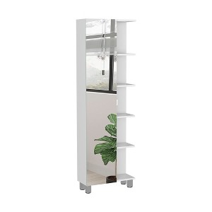 TiramisuBest Bathroom Storage Cabinet with 2 Doors & 3 Open Shelves, Compact Linen Tower Organizer, White Faux Wood, 63" Tall - 1 of 4