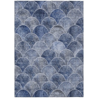 Denim Blue And Gray Abstract Washable Indoor Outdoor Area Rug