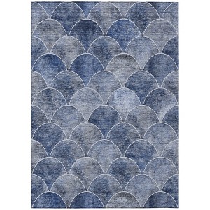 Denim Blue And Gray Abstract Washable Indoor Outdoor Area Rug - 1 of 4