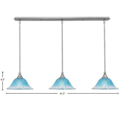 Toltec Lighting Any 3 - Light Chandelier in  Brushed Nickel with 10" Teal Crystal Shade
