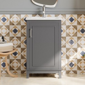 20 Inch Bathroom Vanity, Bathroom Cabinet With Ceramic Top Sink, Soft Closing Doors, Double Layer Storage Rack - 1 of 4