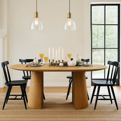 65" Modern Oval MDF Dining Table with Leaf, 3-in-1 Expandable Table for 4 to 8 People, for Kitchen or Dining Room-Maison Boucle