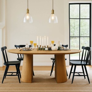 65" Modern Oval MDF Dining Table with Leaf, 3-in-1 Expandable Table for 4 to 8 People, for Kitchen or Dining Room-Maison Boucle - 1 of 4