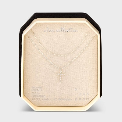 Silver Plated Cubic Zirconia Cross Multi-Strand Necklace - A New Day™ Silver