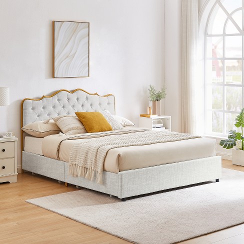 Wood and deals upholstered platform bed