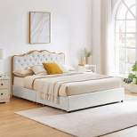 Classic Upholstered Platform Bed with Buckle Backrest, Metal Frame, solid Wood Ribs and Four Storage Drawers -ModernLuxe
